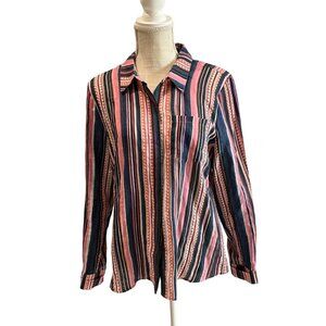 Cashmere Box Colorful Striped Button-Down Shirt Long Sleeve